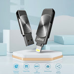 EAGET I66 128 GB U Disk MFI-certificeret Lightning + USB 3.2 Metalroterende Flashdrev til iPhone iPad Mac