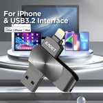 EAGET I66 128 GB U Disk MFI-certificeret Lightning + USB 3.2 Metalroterende Flashdrev til iPhone iPad Mac