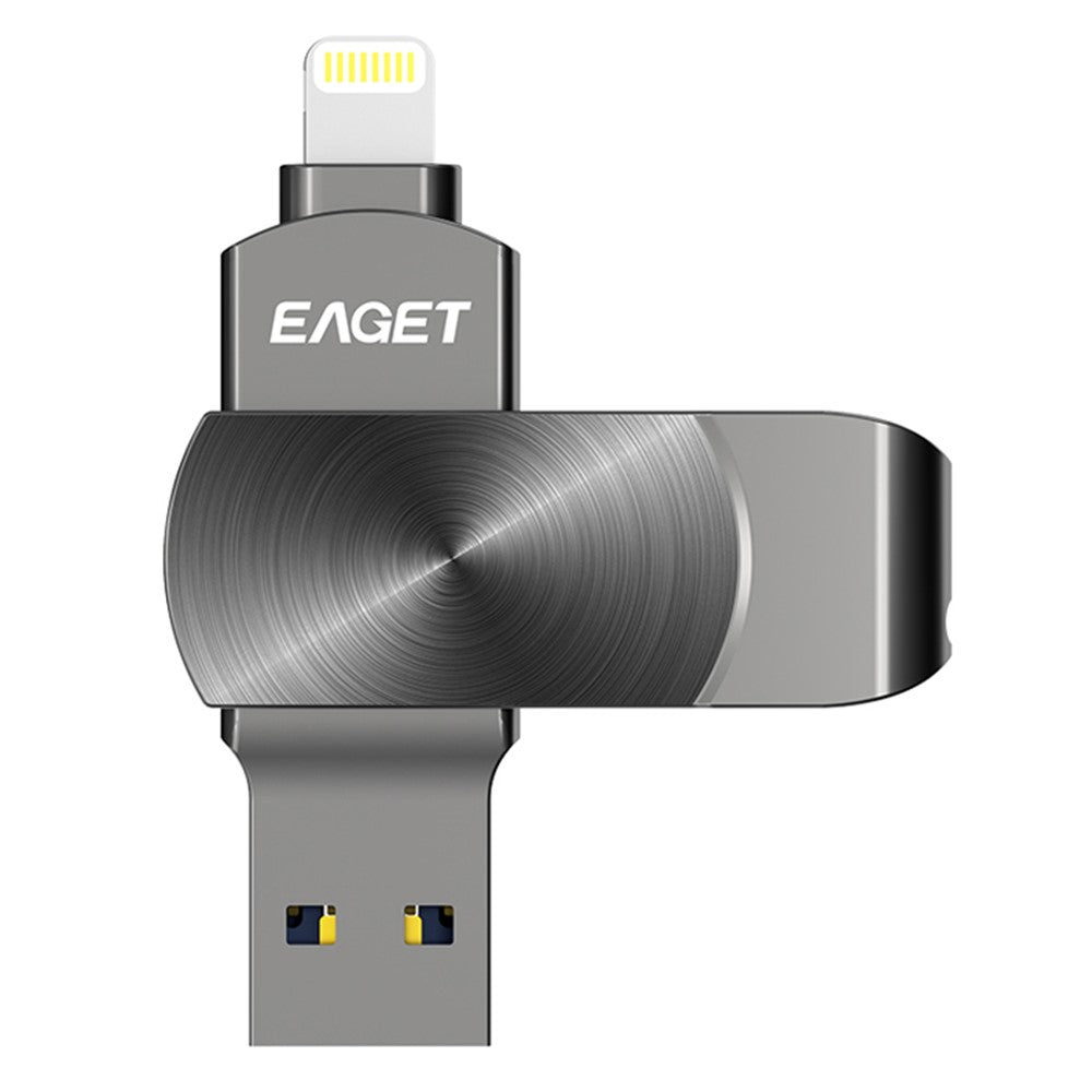 EAGET I66 256GB U Disk MFI-certificeret Lightning + USB 3.2 Metal Roterende Flashdrev til iPhone iPad Mac