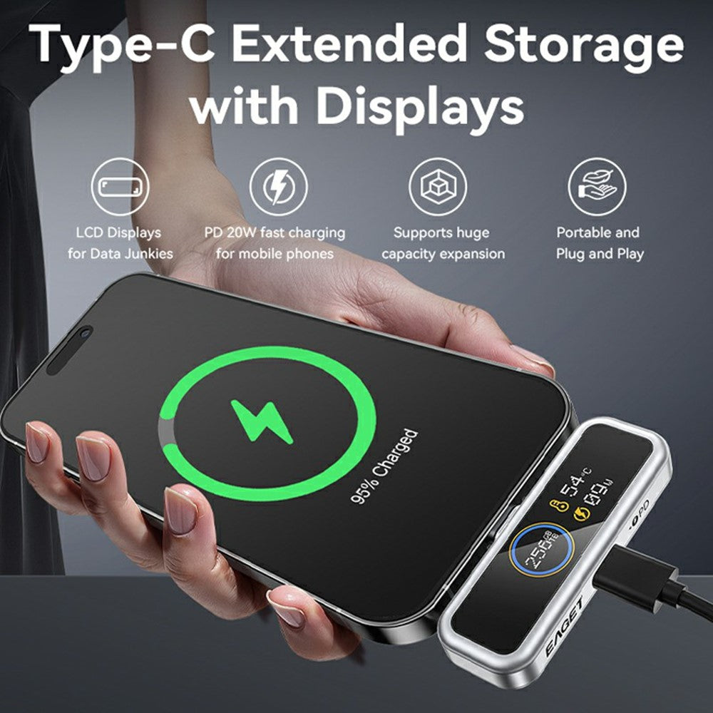 EAGET I30PRO 128GB Type-C USB-nøgle LCD-skærm Hukommelsesstick PD 20W Hurtigopladning