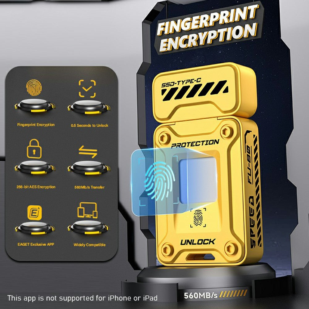 EAGET FU80 256GB Type-C Flash Drive Zinc Alloy Fingerprint Encryption 256-bit AES Portable U Disk