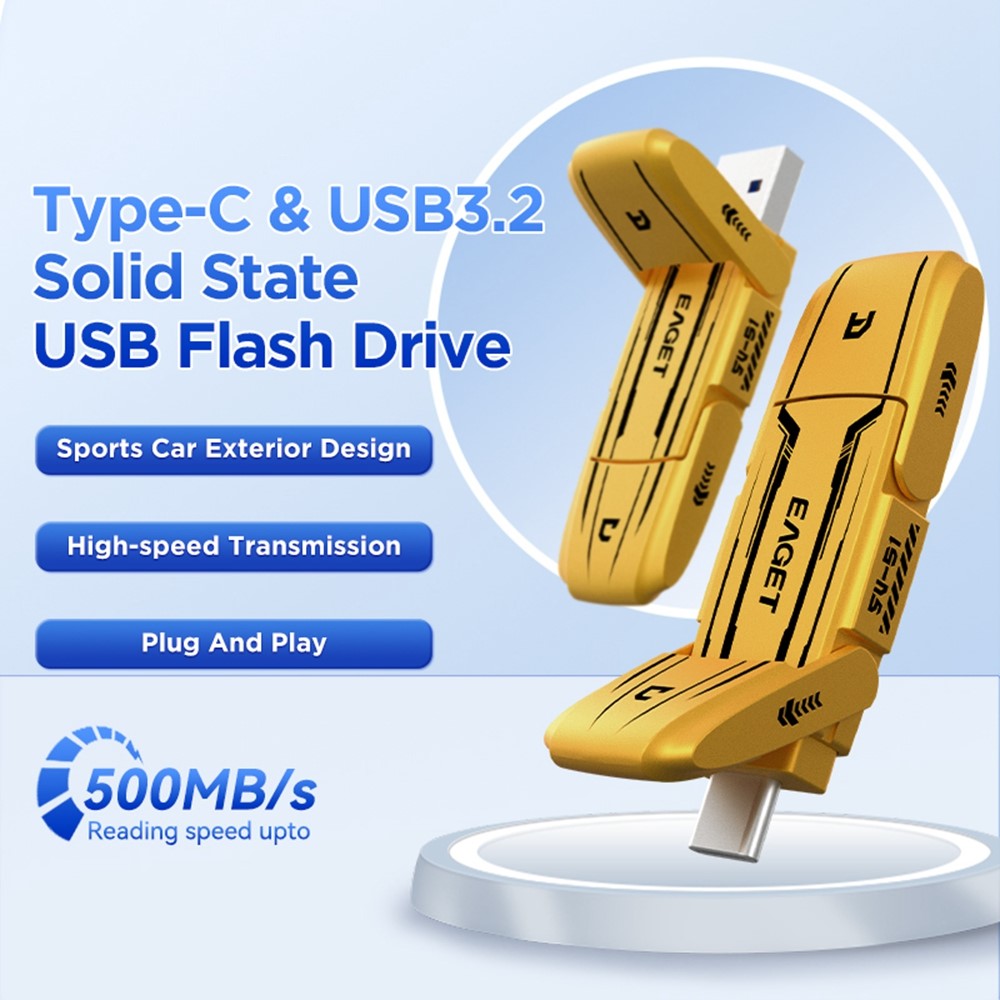 EAGET SU96 128GB USB Flash Drive USB3.2 + Type-C Dual Interface Zinklegering Solid State Pen Drive