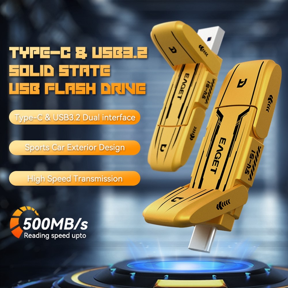 EAGET SU96 256GB USB-flashdrev USB3.2 + Type-C dobbelt interface zinklegering solid state pen drive