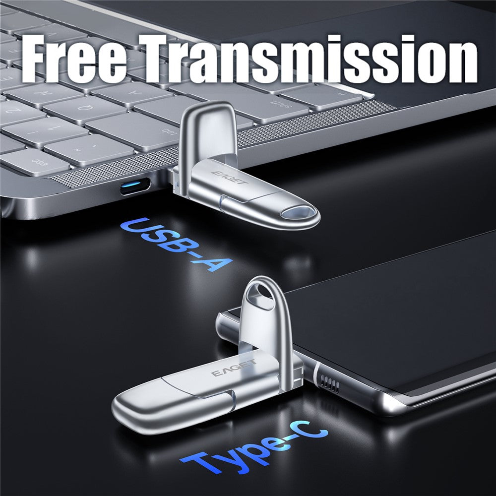 EAGET SU100 512GB USB3.2 Gen2 Type-A + Type-C Dual Interface Zinc Alloy Solid State USB Flash Drive