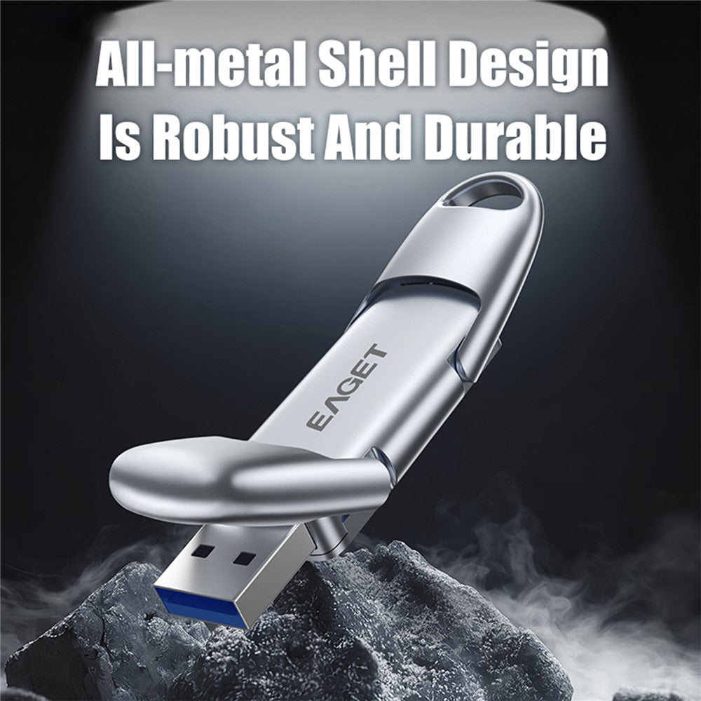 EAGET SU100 512GB USB3.2 Gen2 Type-A + Type-C Dual Interface Zinc Alloy Solid State USB Flash Drive