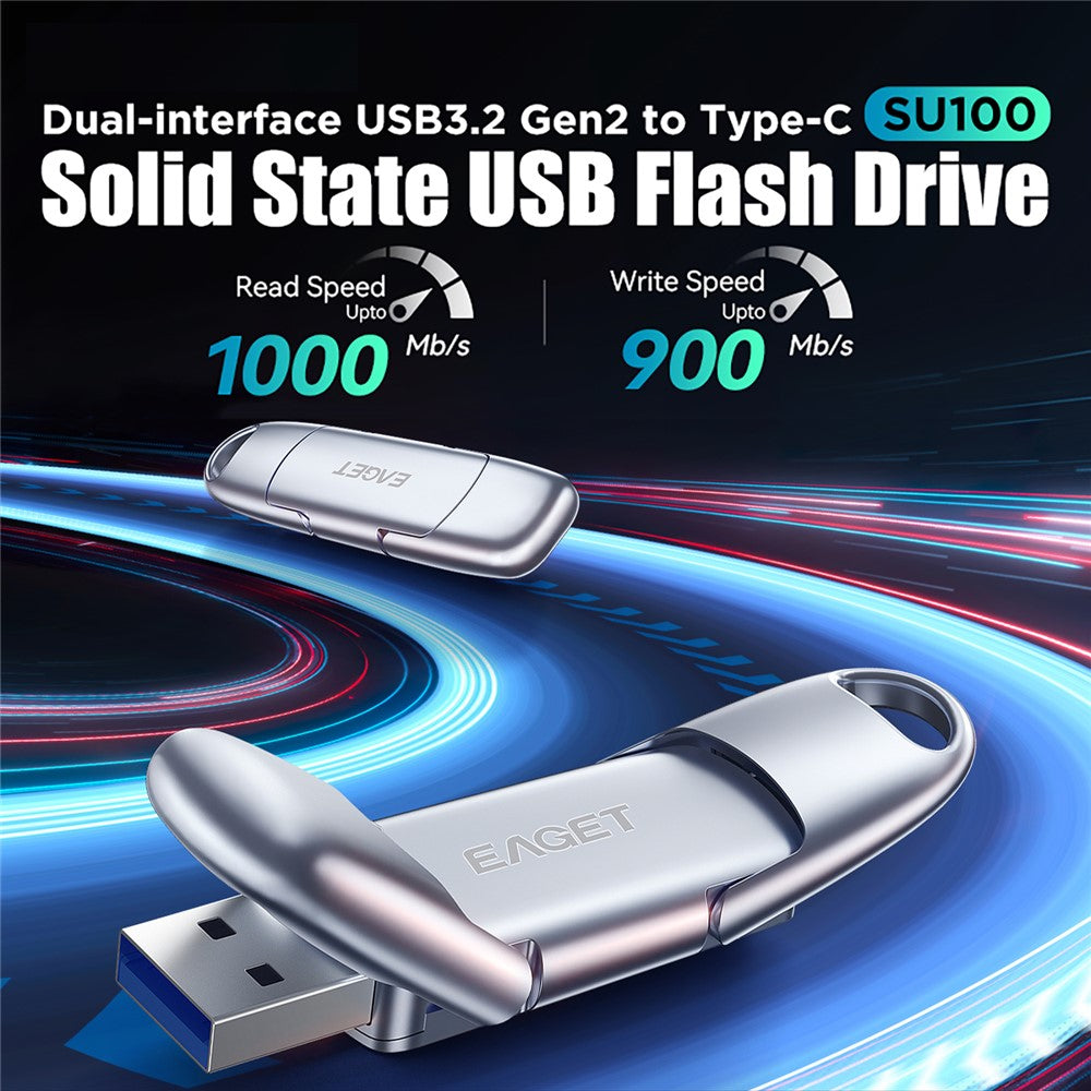 EAGET SU100 1TB USB3.2 Gen2 Type-A + Type-C Dual Interface Solid State USB-flashdrev i zinklegering