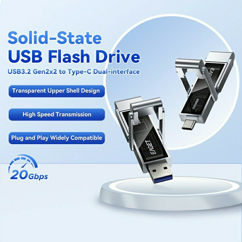 EAGET SU220 512GB Solid State USB Flash Drive 20Gbps USB3.2 Gen2x2 Type-C Dual Interface