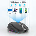 FMOUSE M303 trådløs Bluetooth-kompatibel mus med dobbelt tilstand (Bluetooth-kompatibel 5.1 + USB) 2,4 GHz Bluetooth-kompatibel trådløs mus, genopladelig, lydløs computermus til gaming med RGB-lys