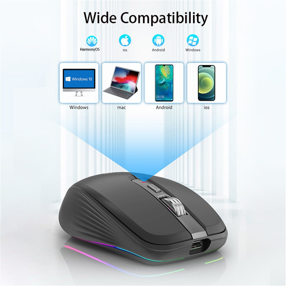 FMOUSE M303 trådløs Bluetooth-kompatibel mus med dobbelt tilstand (Bluetooth-kompatibel 5.1 + USB) 2,4 GHz Bluetooth-kompatibel trådløs mus, genopladelig, lydløs computermus til gaming med RGB-lys