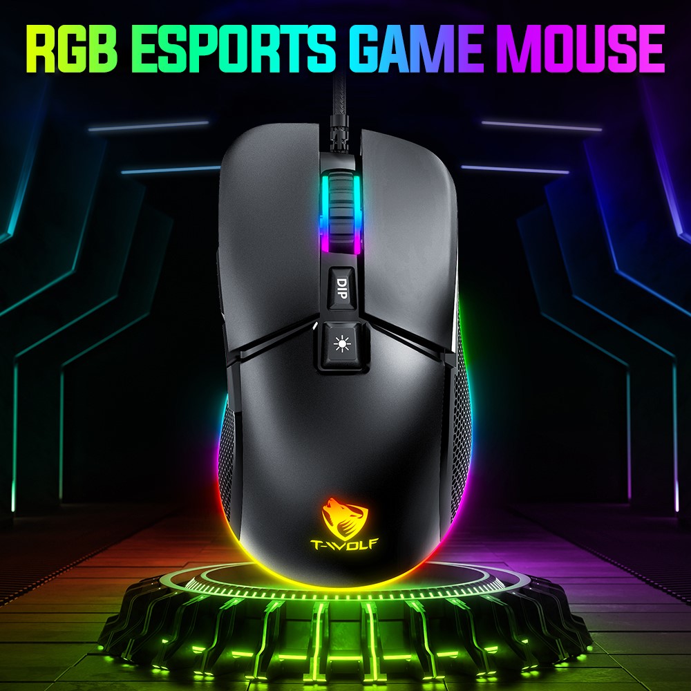 T-WOLF G590 USB Wired Gaming Mouse RGB Light 800-7200DPI ABS Computer Laptop Mice