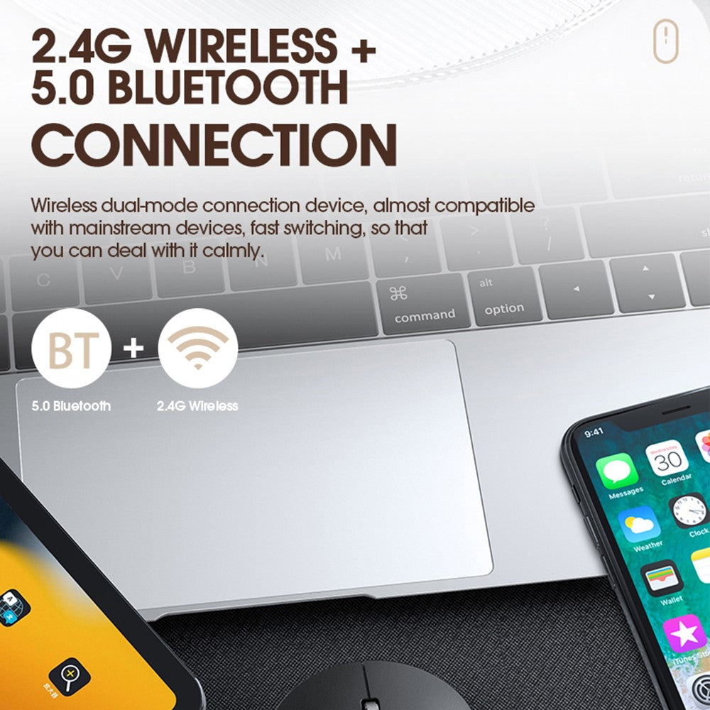 T-WOLF X2 Rechargeable 2.4G+Bluetooth-compatible Wireless Mouse Silent Mouse for Laptop Computer PC, Dual Mode