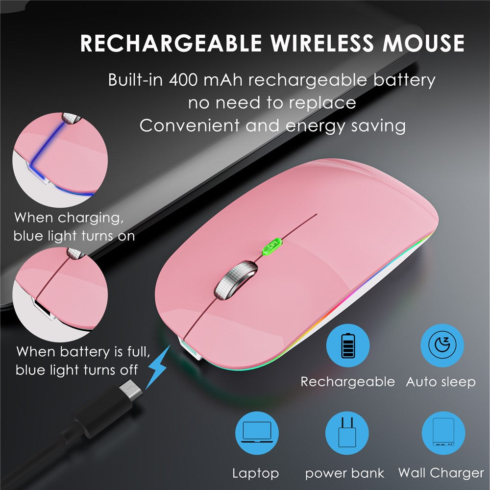 2.4G / Bluetooth-compatible Dual Mode Wireless Mouse with Backlight, Quiet Portable Jiggler Mouse for Laptops, Tablets