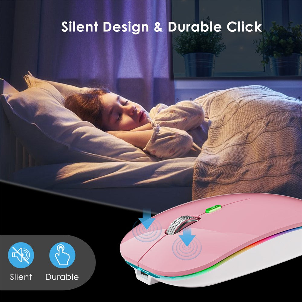 2.4G / Bluetooth-compatible Dual Mode Wireless Mouse with Backlight, Quiet Portable Jiggler Mouse for Laptops, Tablets