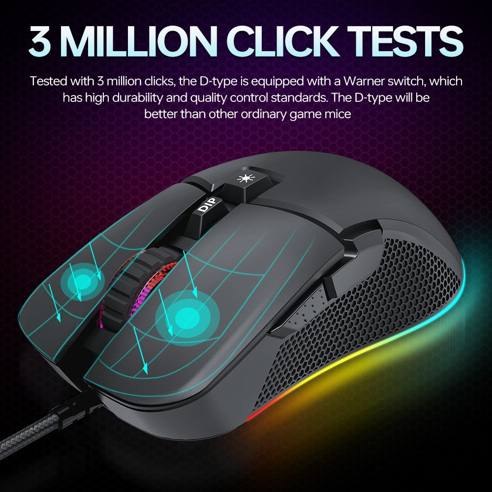 T-WOLF G590 Wired RGB Gaming Mouse 800-7200DPI Effortless E-Sports Mice