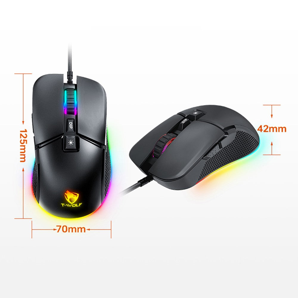 T-WOLF G590 Wired RGB Gaming Mouse 800-7200DPI Effortless E-Sports Mice
