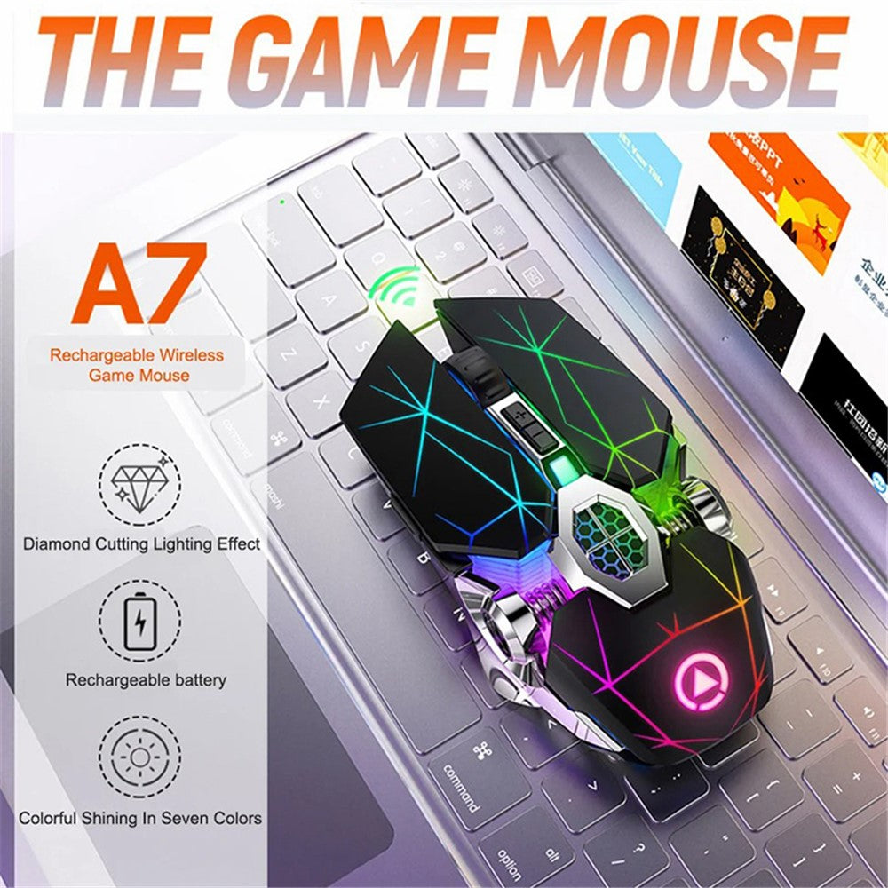 YINDIAO A7 1600 DPI 7 Keys Silent Gaming Mouse 7-color Light 2.4G Wireless Mouse