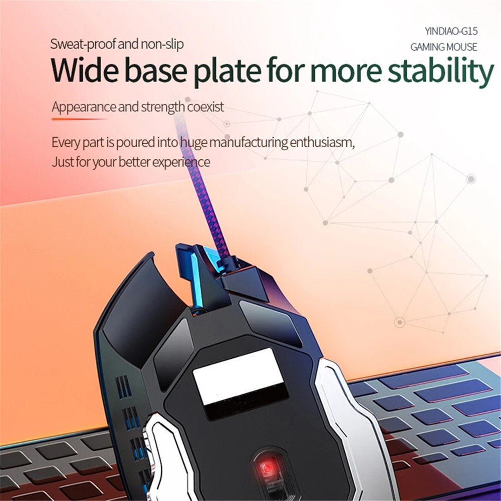 YINDIAO G15 1200 / 1800 / 2400 / 3600 Adjustable DPI 6 Keys Mechanical Gaming USB Wired Mouse, Silent Version