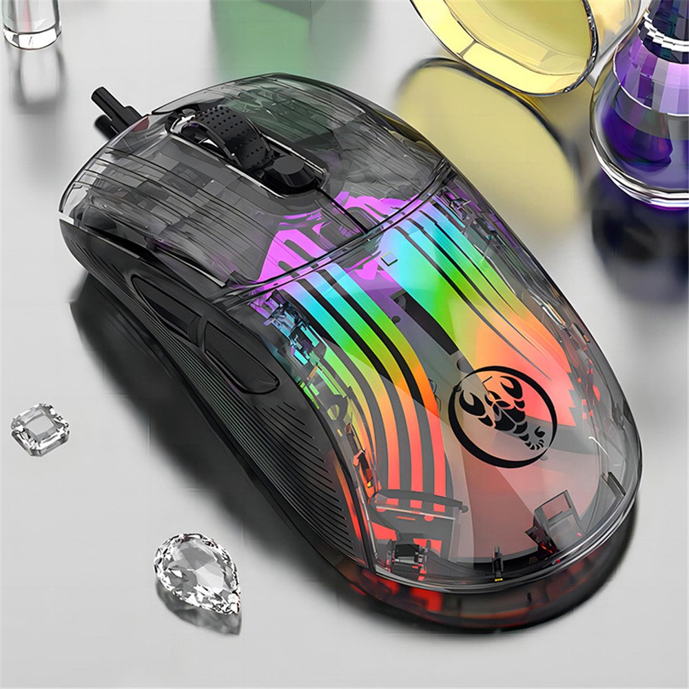 HXSJ X400B Wired Gaming Mouse 6 Adjustable DPI RGB Lighting Transparent Macro Programmable Mouse