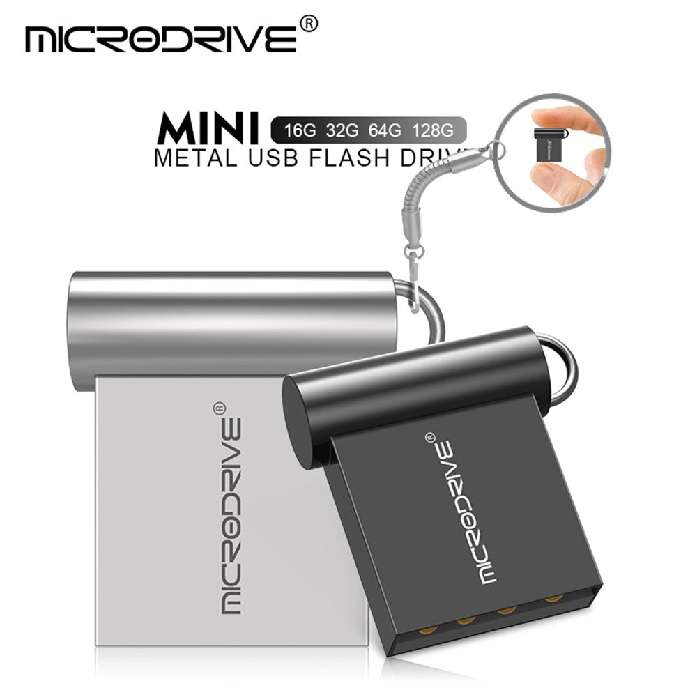 MICRODRIVE 128GB USB 2.0 Mini Metal Flash Drive Portable U-Disk with Hook