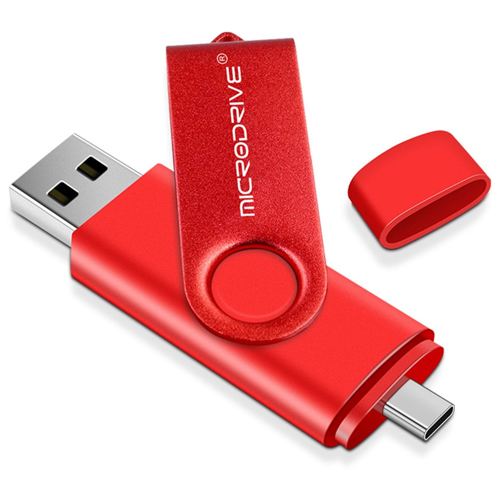 MICRODRIVE USB 2.0 + Type-C 2-in-1 Metal Flash Drive Rotating OTG 32GB USB Memory Stick
