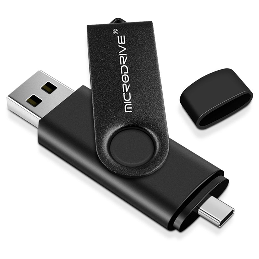 MICRODRIVE USB 2.0 + Type-C 2-in-1 Metal Flash Drive Rotating OTG 32GB USB Memory Stick