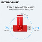 MICRODRIVE USB 2.0 + Type-C 2-in-1 Metal Flash Drive Rotating OTG 32GB USB Memory Stick