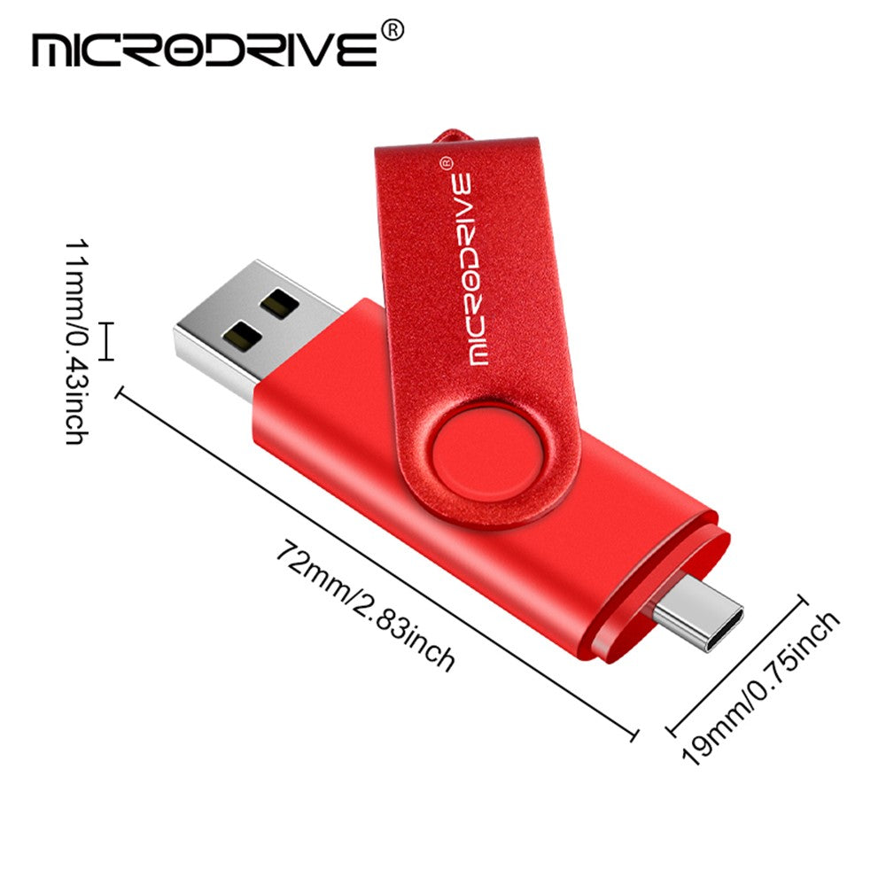 MICRODRIVE USB 2.0 + Type-C 2-in-1 Metal Flash Drive Rotating OTG 32GB USB Memory Stick