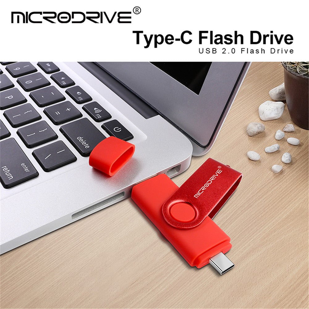 MICRODRIVE 128GB Rotating U-Disk 2-in-1 USB 2.0 / Type-C OTG Metal Flash Drive