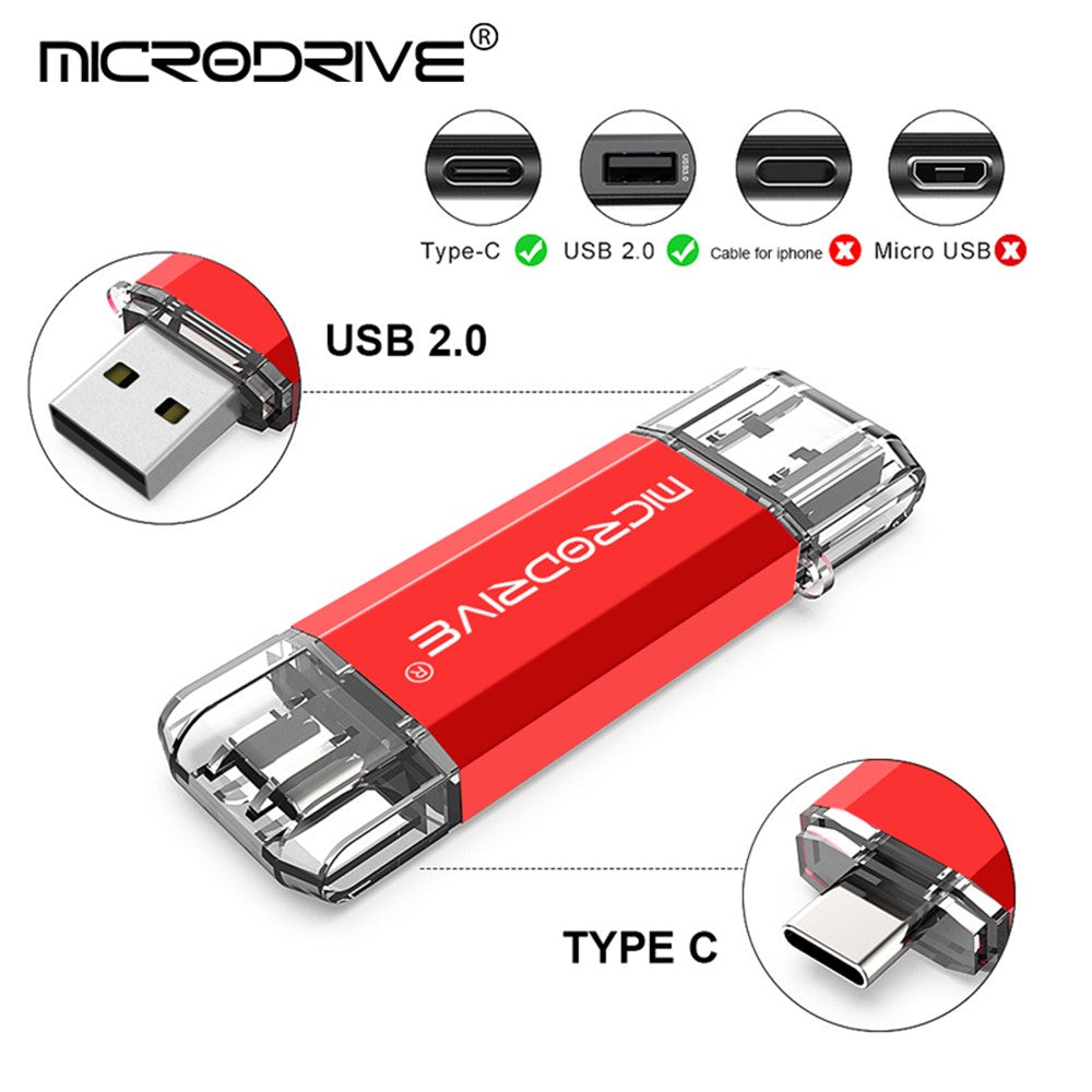 MICRODRIVE 32GB 2-in-1 USB 2.0 / Type-C U-Disk High Speed Phone Computer Flash Disk