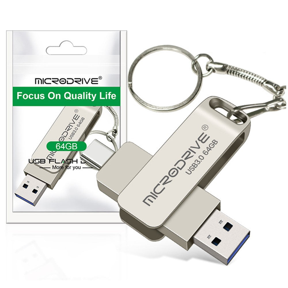 MICRODRIVE MDTU21 Roterende metal-flashdrev 2-i-1 USB 3.0 / Type-C 64 GB U-Disk