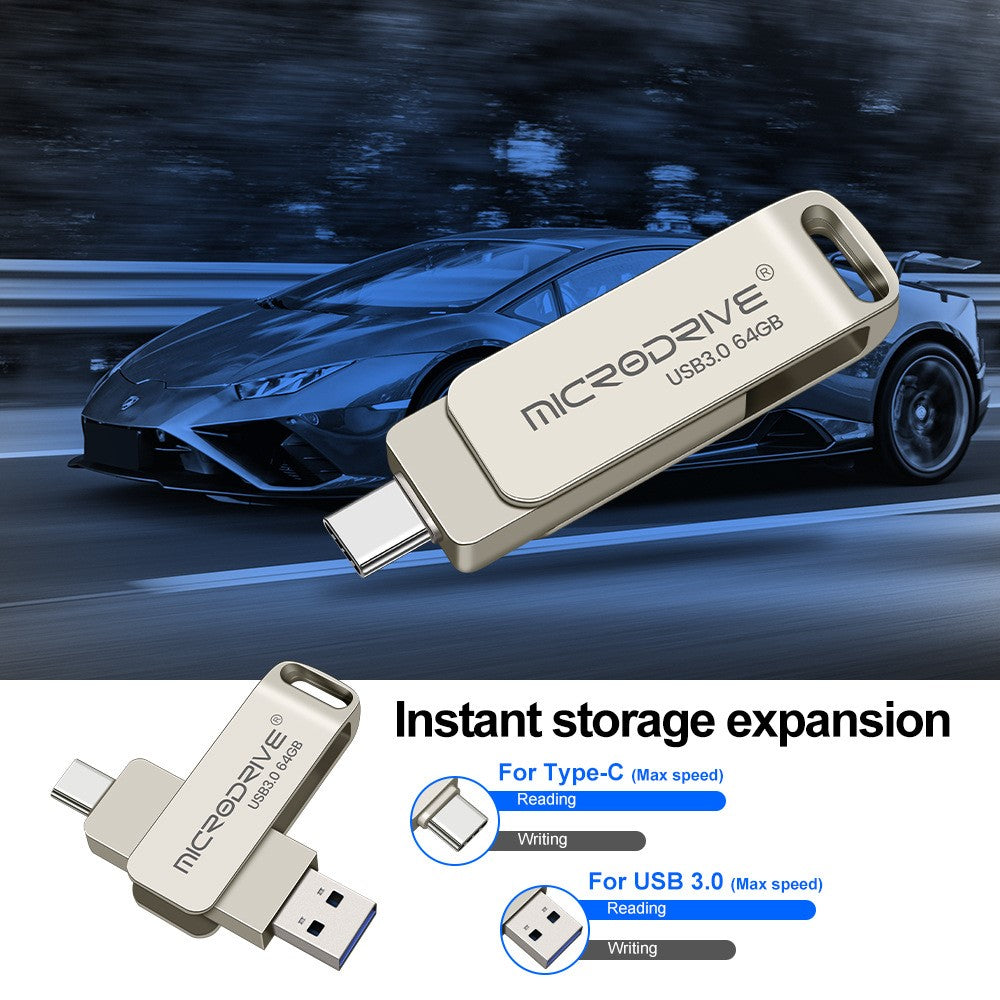 MICRODRIVE MDTU21 Roterende metal-flashdrev 2-i-1 USB 3.0 / Type-C 64 GB U-Disk