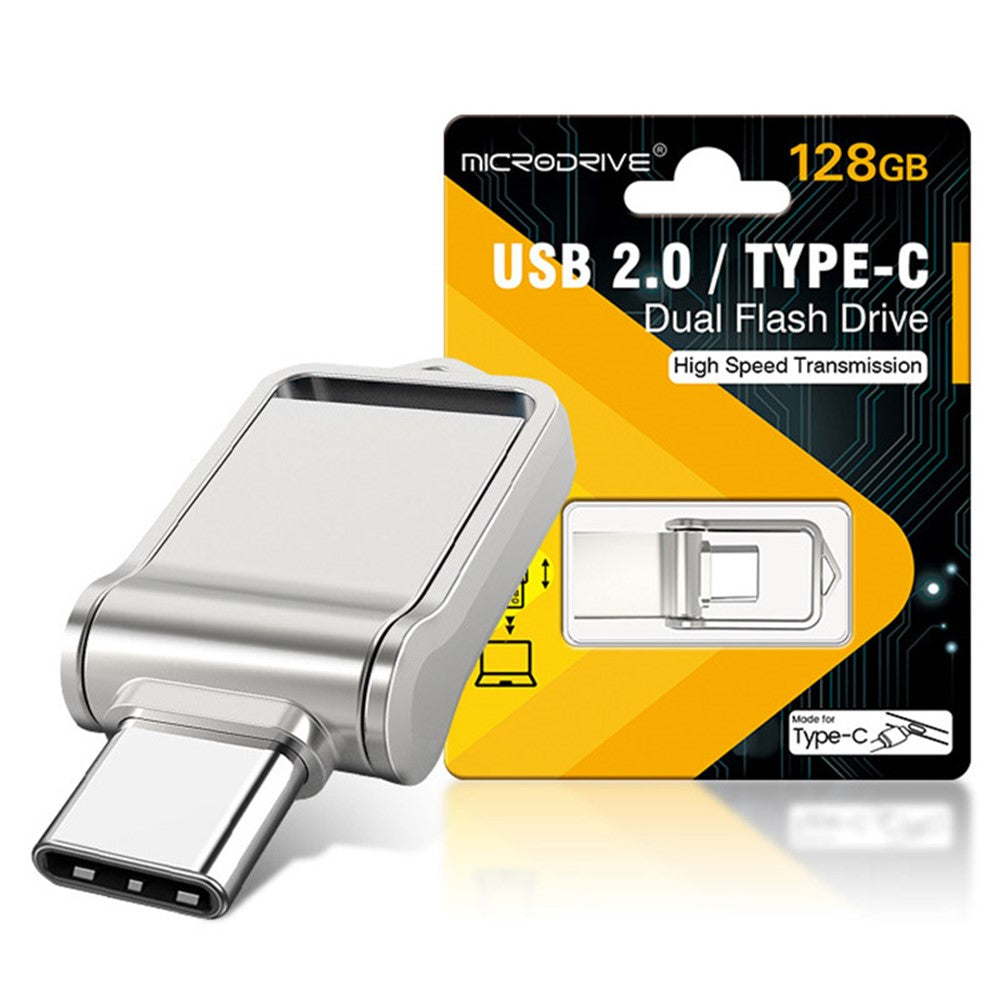 MICRODRIVE 128GB Mini Flash Drive High Speed USB 2.0 / Type-C Metal U-Disk