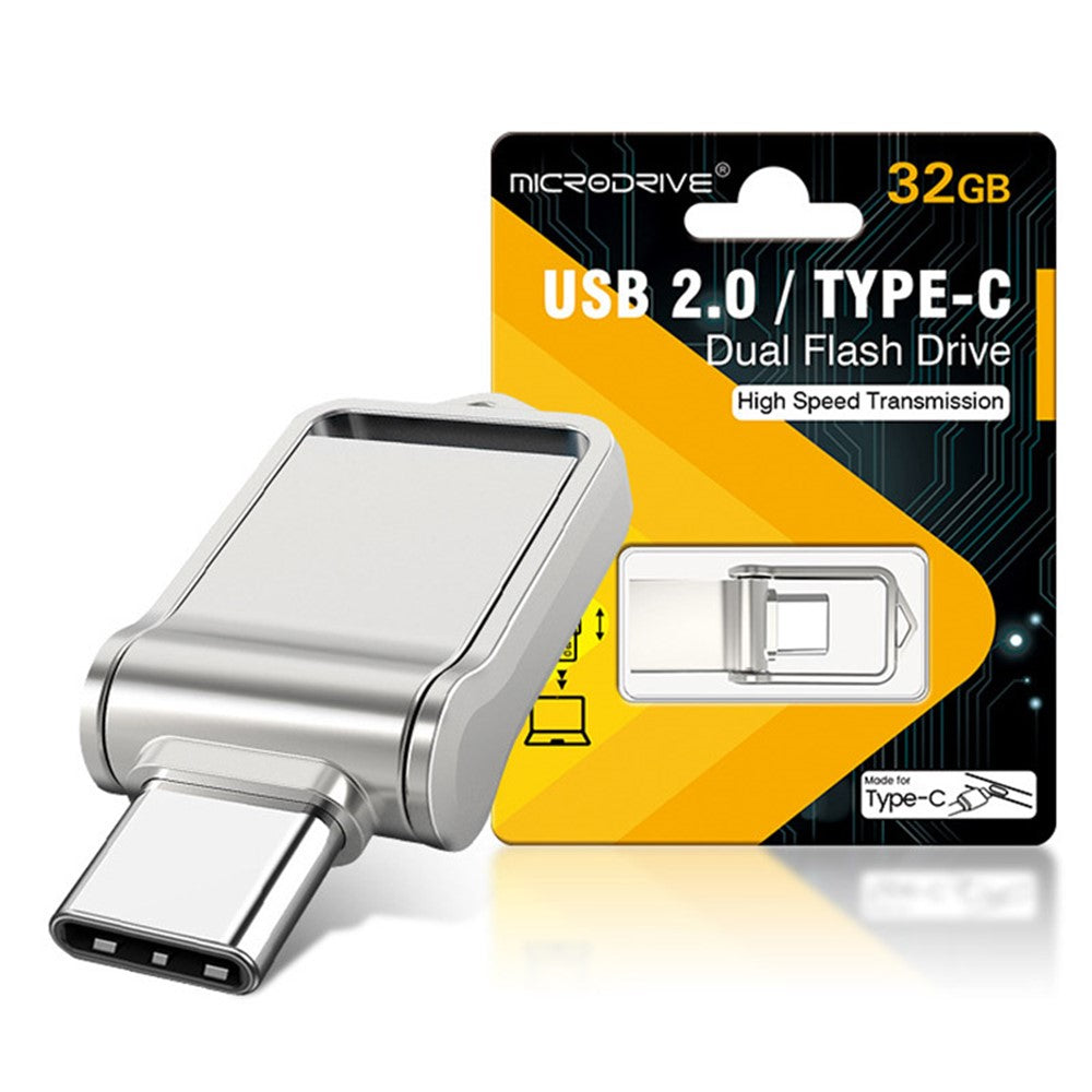 MICRODRIVE High Speed 32GB Flash Drive USB 2.0 / Type-C Mini Metal U-Disk