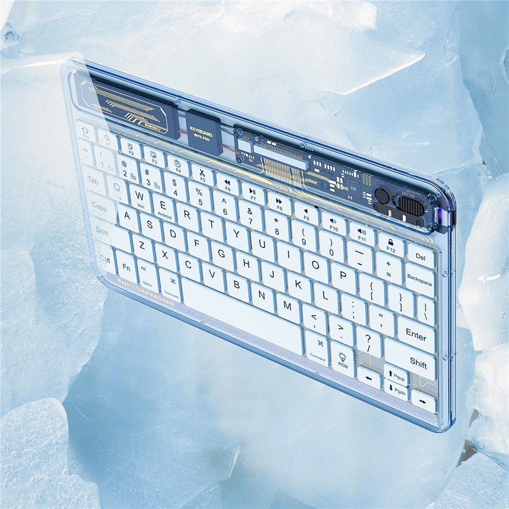 BENWIS OT-CKB-WH Krystaltastatur Ultratyndt 78-tasters Bluetooth-kompatibelt tastatur med baggrundsbelysning