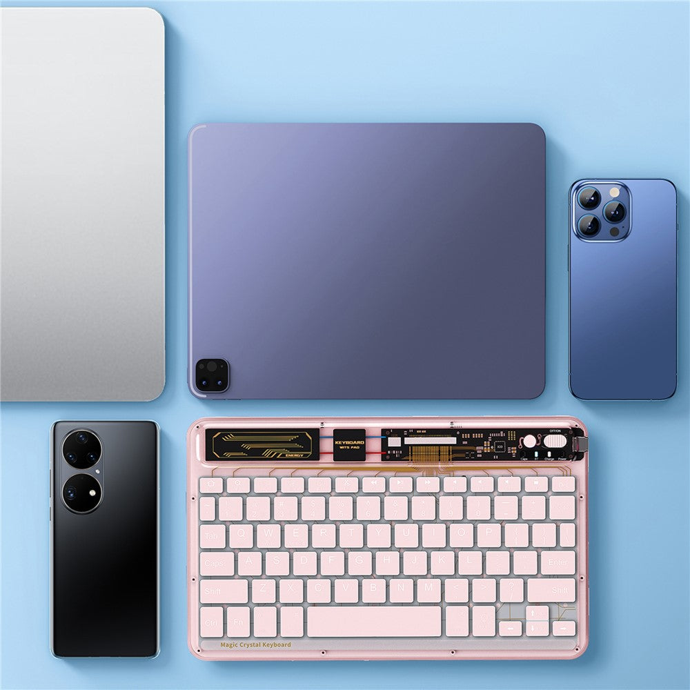 BENWIS OT-CKB-WH Krystaltastatur Ultratyndt 78-tasters Bluetooth-kompatibelt tastatur med baggrundsbelysning