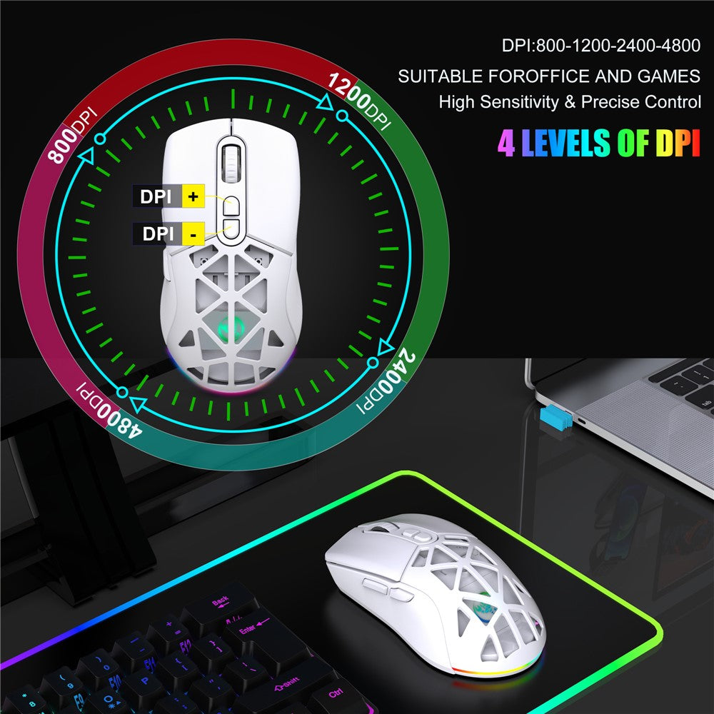 HXSJ T26  Wireless Mouse Bluetooth5.1 + 2.4Ghz Dual Modes 4800 DPI RGB Backlit Mouse