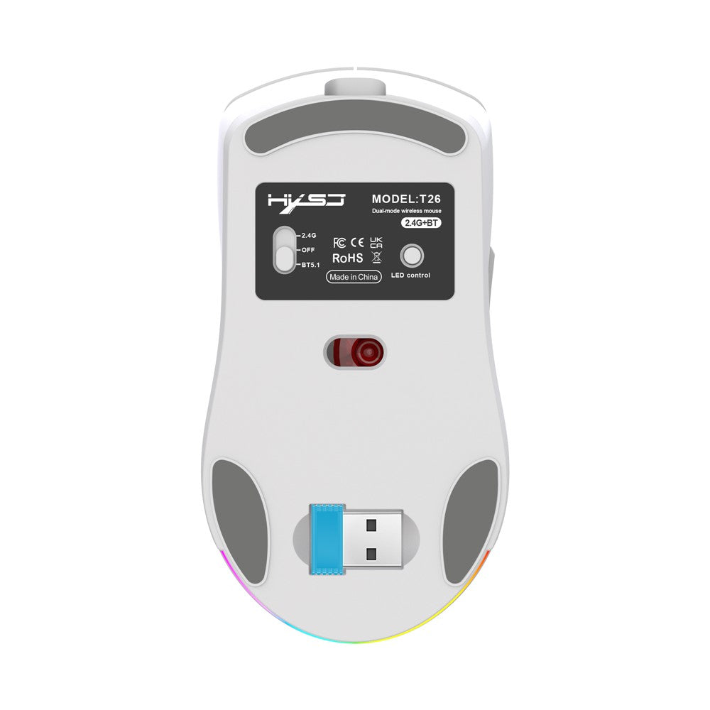 HXSJ T26  Wireless Mouse Bluetooth5.1 + 2.4Ghz Dual Modes 4800 DPI RGB Backlit Mouse