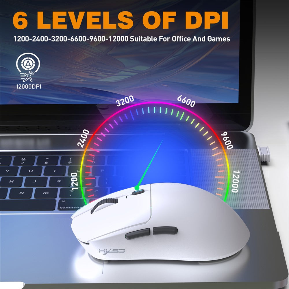 HXSJ T68 3-Mode Lightweight Gaming Mouse PAW-3311 6-Key Programmable TTC 12000DPI Wireless Mouse