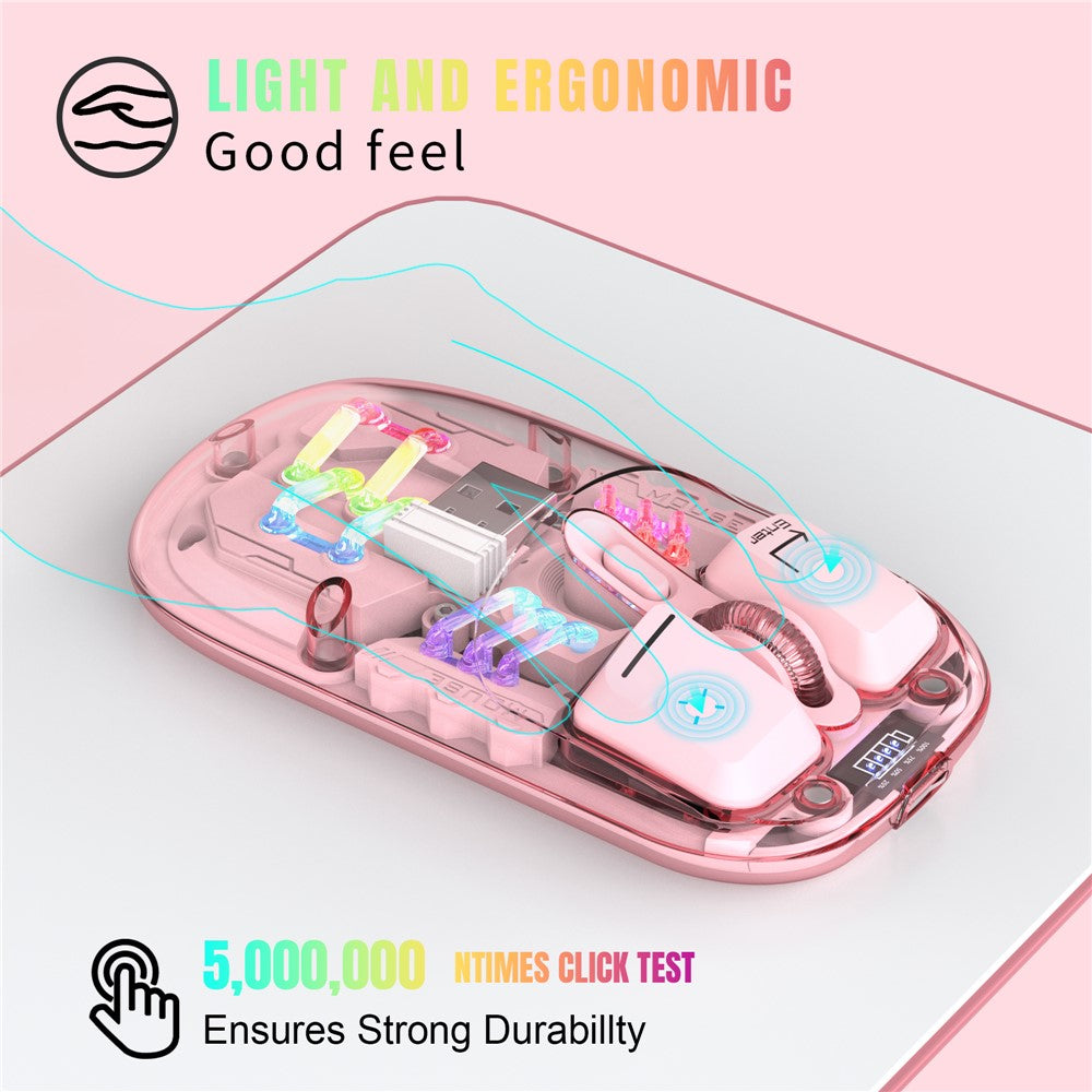 HXSJ T200 Wireless Bluetooth-compatible Mouse LED Rechargeable 2 Modes (Bluetooth-compatible + 2.4Ghz) Clear Ergonomic Mice