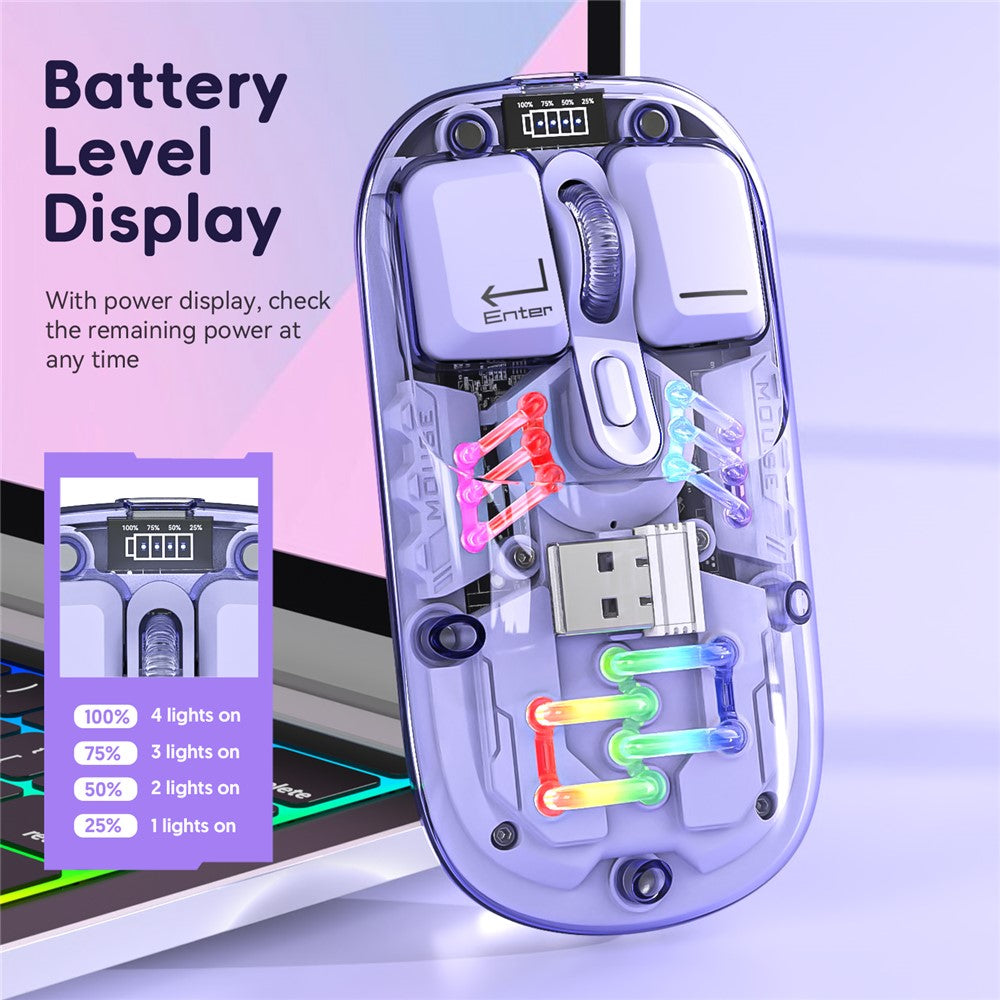 HXSJ T200 Wireless Bluetooth-compatible Mouse LED Rechargeable 2 Modes (Bluetooth-compatible + 2.4Ghz) Clear Ergonomic Mice