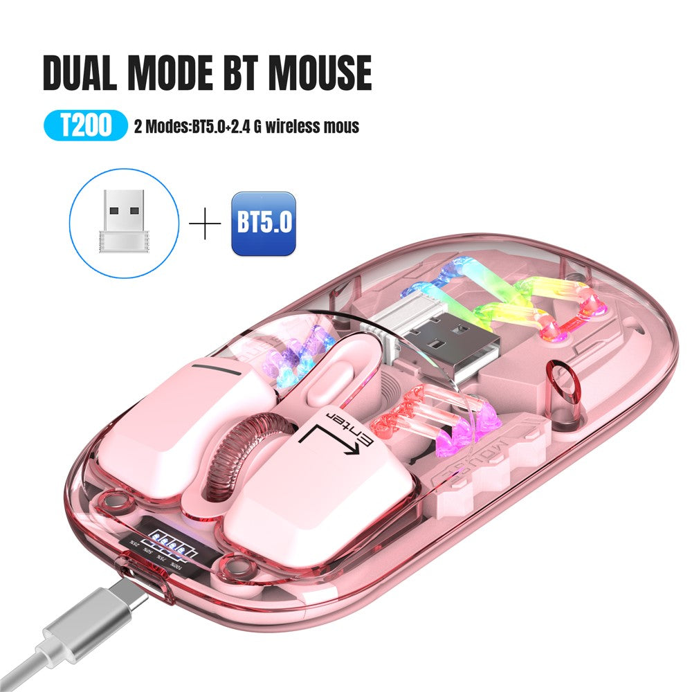 HXSJ T200 Wireless Bluetooth-compatible Mouse LED Rechargeable 2 Modes (Bluetooth-compatible + 2.4Ghz) Clear Ergonomic Mice