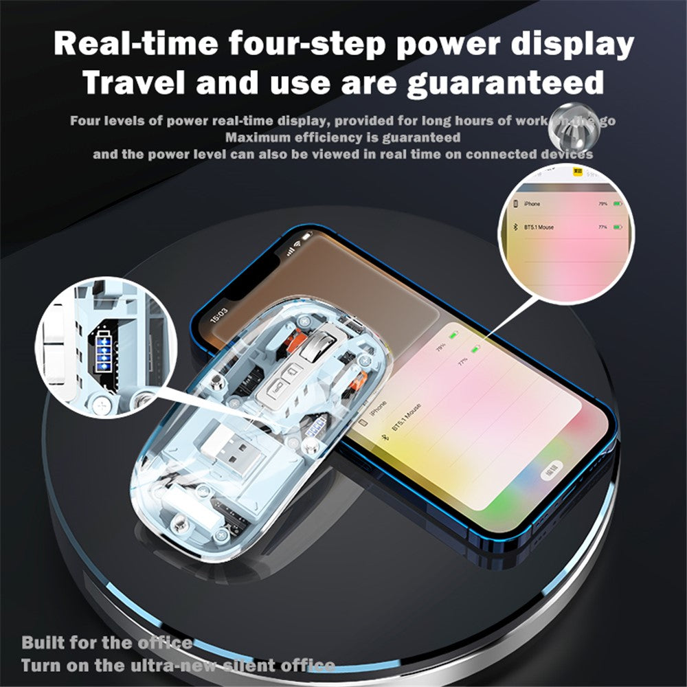 M133 Transparent Bluetooth-compatible / 2.4G Wireless Gaming Mouse RGB Light Computer Laptop Mice (CE Certified)