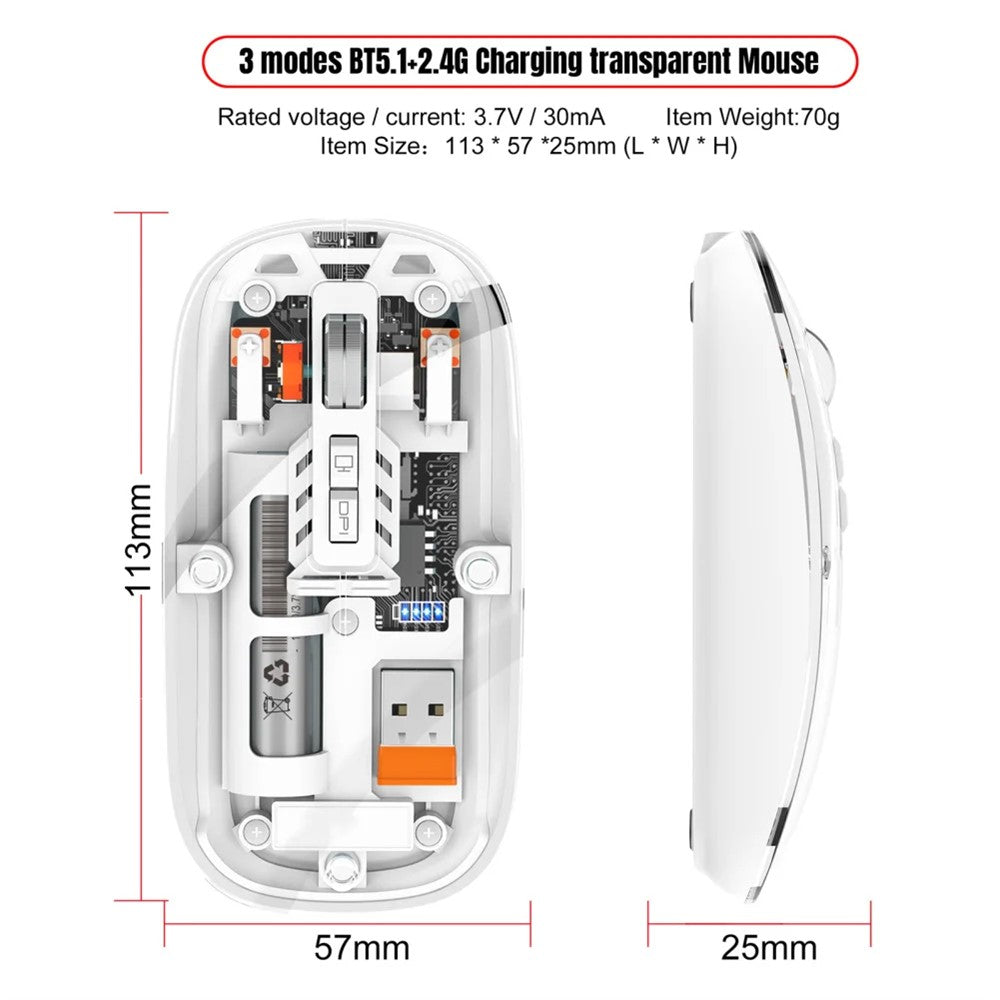 M233 Transparent Mouse Wireless Bluetooth-compatible Three Mode Silent Mice for PC Laptop (CE Certified)