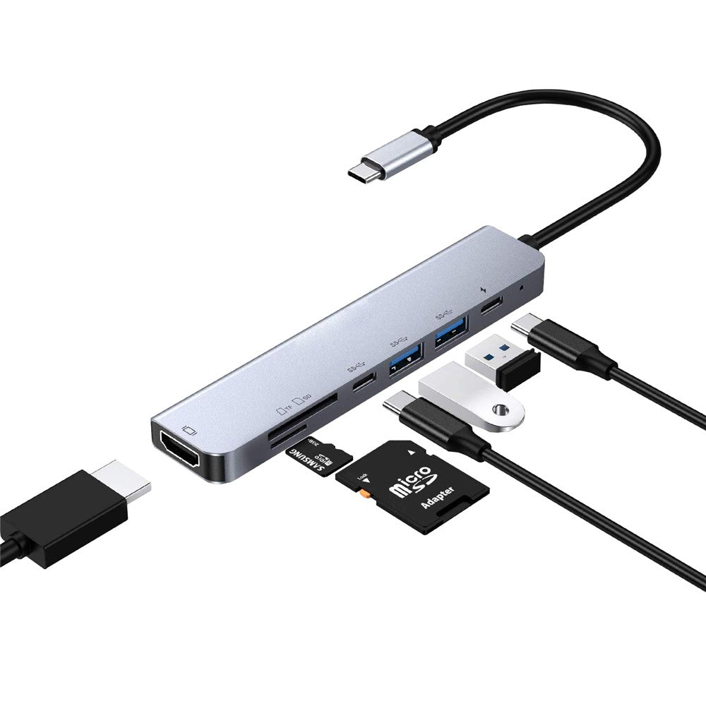 W65331 Type-C to HD PD USB Ports Card Reader HUB Adapter 7-in-1 Multi-function HUB Expander