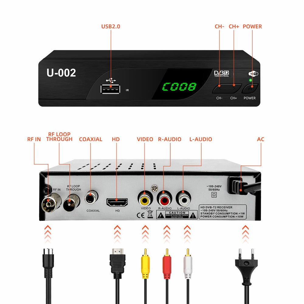 H.264 DVB-T2 U-002 WiFi TV-boks Smart 1080P TV-boks