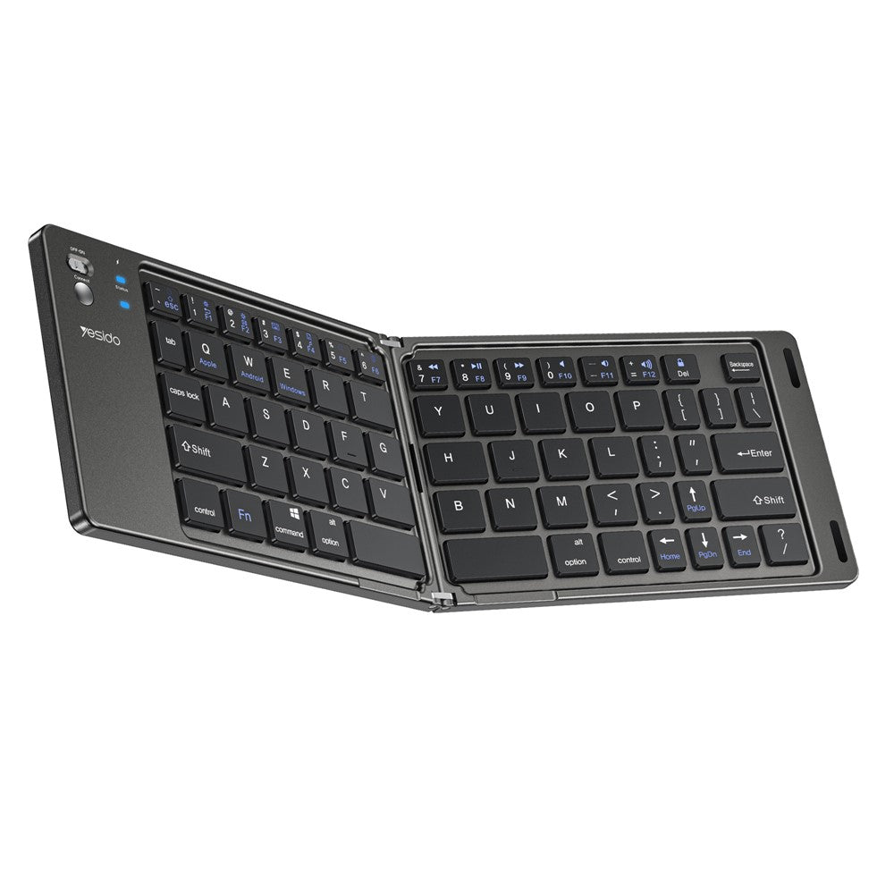 YESIDO KB27 Ultratynd Mini To-fold Bluetooth-kompatibelt Tastatur til Macos Windows Ios, Engelsk + Arabisk