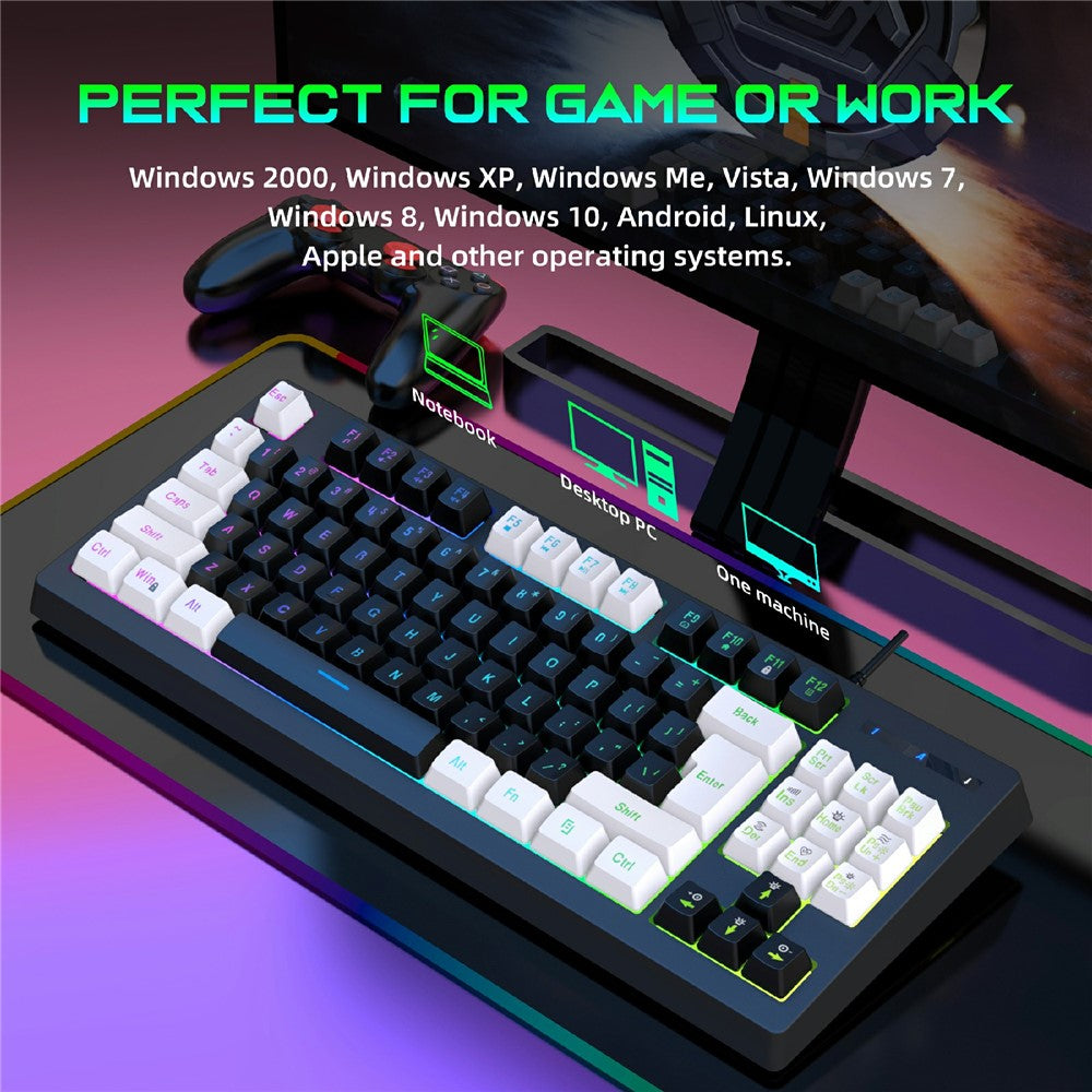Y-FRUITFUL G69 Gaming Mechanical Feel Keyboard 87 Keys RGB Backlit USB Wired Esports Keyboard