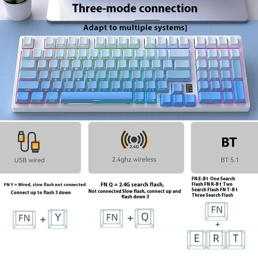 Y-FRUITFUL K98Pro 98 Taster Mekanisk Tastatur Triple Mode Hot-Swappable Gaming Tastatur med RGB Baggrundsbelysning