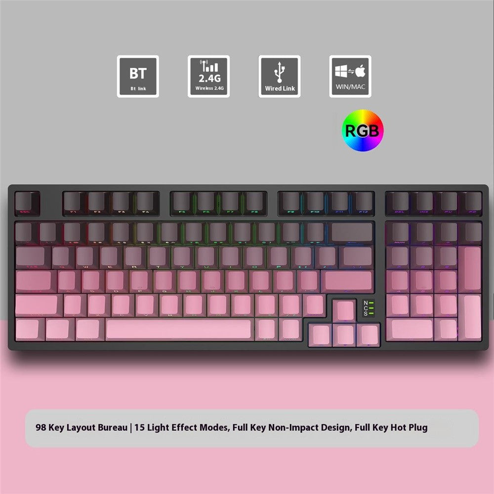 Y-FRUITFUL K98Pro 98 Taster Mekanisk Tastatur Triple Mode Hot-Swappable Gaming Tastatur med RGB Baggrundsbelysning
