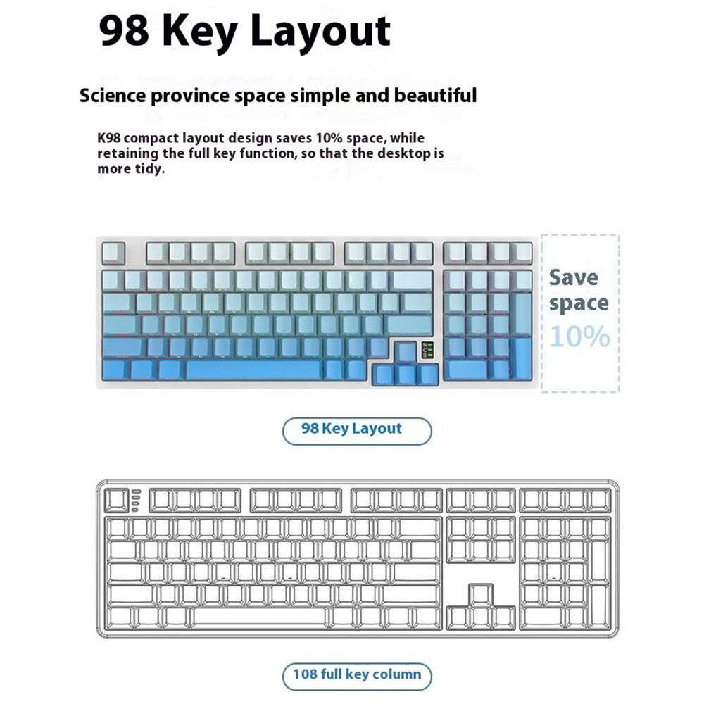 Y-FRUITFUL K98Pro 98 Taster Mekanisk Tastatur Triple Mode Hot-Swappable Gaming Tastatur med RGB Baggrundsbelysning